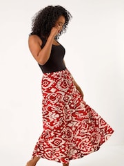 Roman Red Petite Aztec Style Print 100% Cotton Midi Skirt - Image 2 of 5
