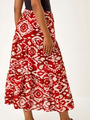 Roman Red Petite Aztec Style Print 100% Cotton Midi Skirt - Image 3 of 5