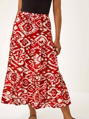 Roman Red Petite Aztec Style Print 100% Cotton Midi Skirt - Image 4 of 5