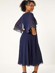 Roman Blue Petite Hotfix Embellished Back Cape Dress - Image 3 of 5