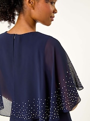 Roman Blue Petite Hotfix Embellished Back Cape Dress - Image 5 of 5