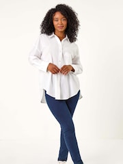 Roman White Petite 100% Cotton Button Up Pocket Shirt - Image 2 of 5