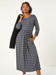 Roman Grey Petite Geometric Spot Midi Dress - Image 1 of 5