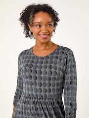 Roman Grey Petite Geometric Spot Midi Dress - Image 4 of 5