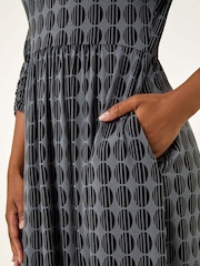 Roman Grey Petite Geometric Spot Midi Dress - Image 5 of 5
