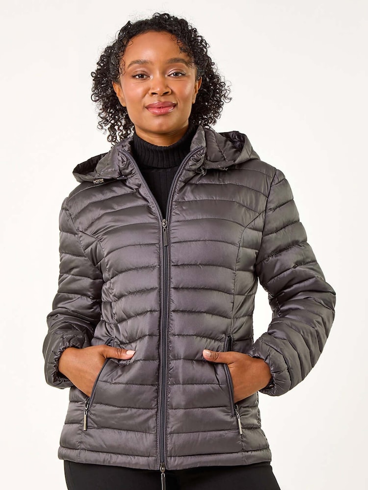Roman Grey Petite Quilted Hooded Puffer Coat - Image 1 of 5