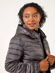Roman Grey Petite Quilted Hooded Puffer Coat - Image 4 of 5