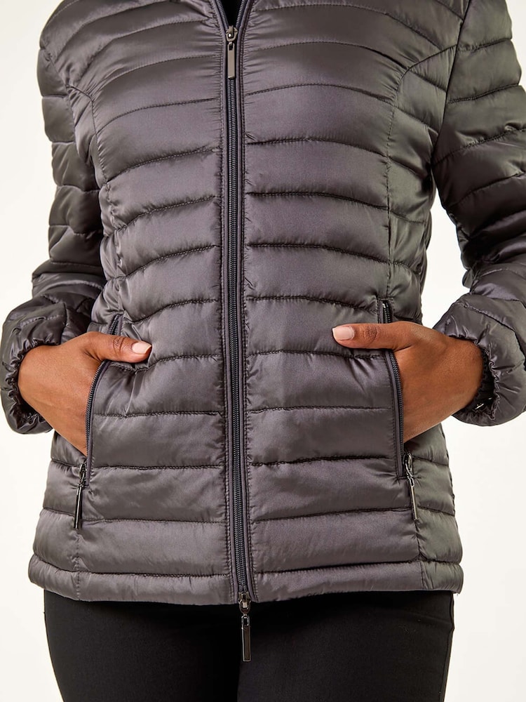 Roman Grey Petite Quilted Hooded Puffer Coat - Image 5 of 5
