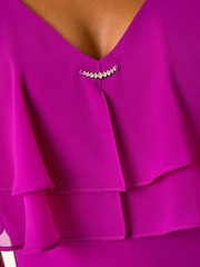 Roman Pink Petite V-Neck Flare Trim Detail Cape Dress - Image 5 of 5