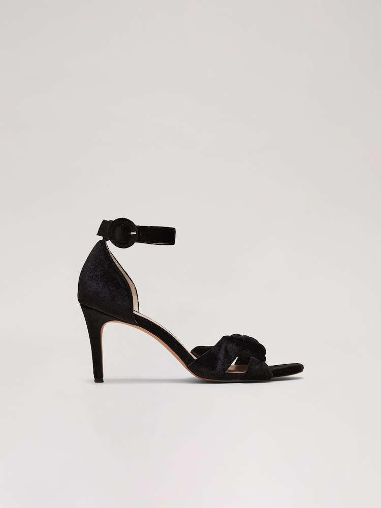 Phase Eight Black Velvet Plaited Strappy Sandals - Image 1 of 7