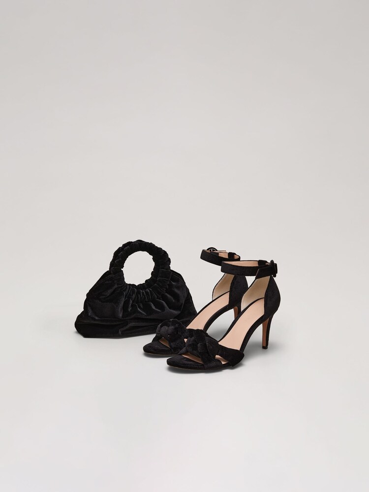Phase Eight Black Velvet Plaited Strappy Sandals - Image 7 of 7