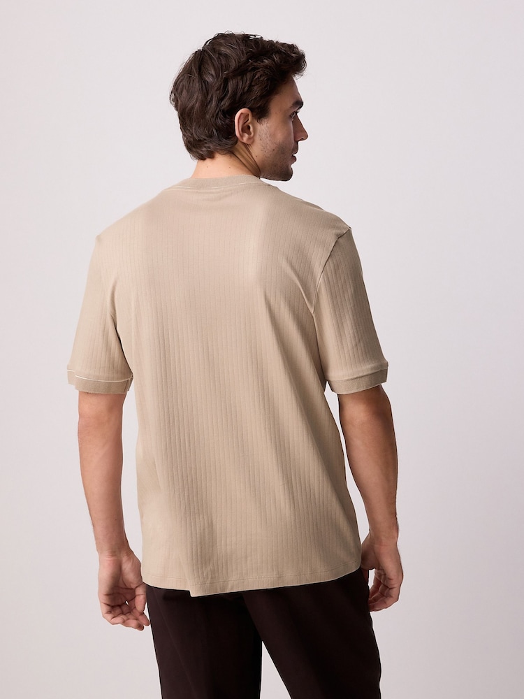 Neutral Ribbed Textured 100% Cotton T-Shirt - Image 3 of 9
