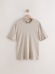 Neutral Ribbed Textured 100% Cotton T-Shirt - Image 7 of 9