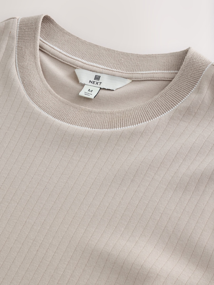 Neutral Ribbed Textured 100% Cotton T-Shirt - Image 8 of 9