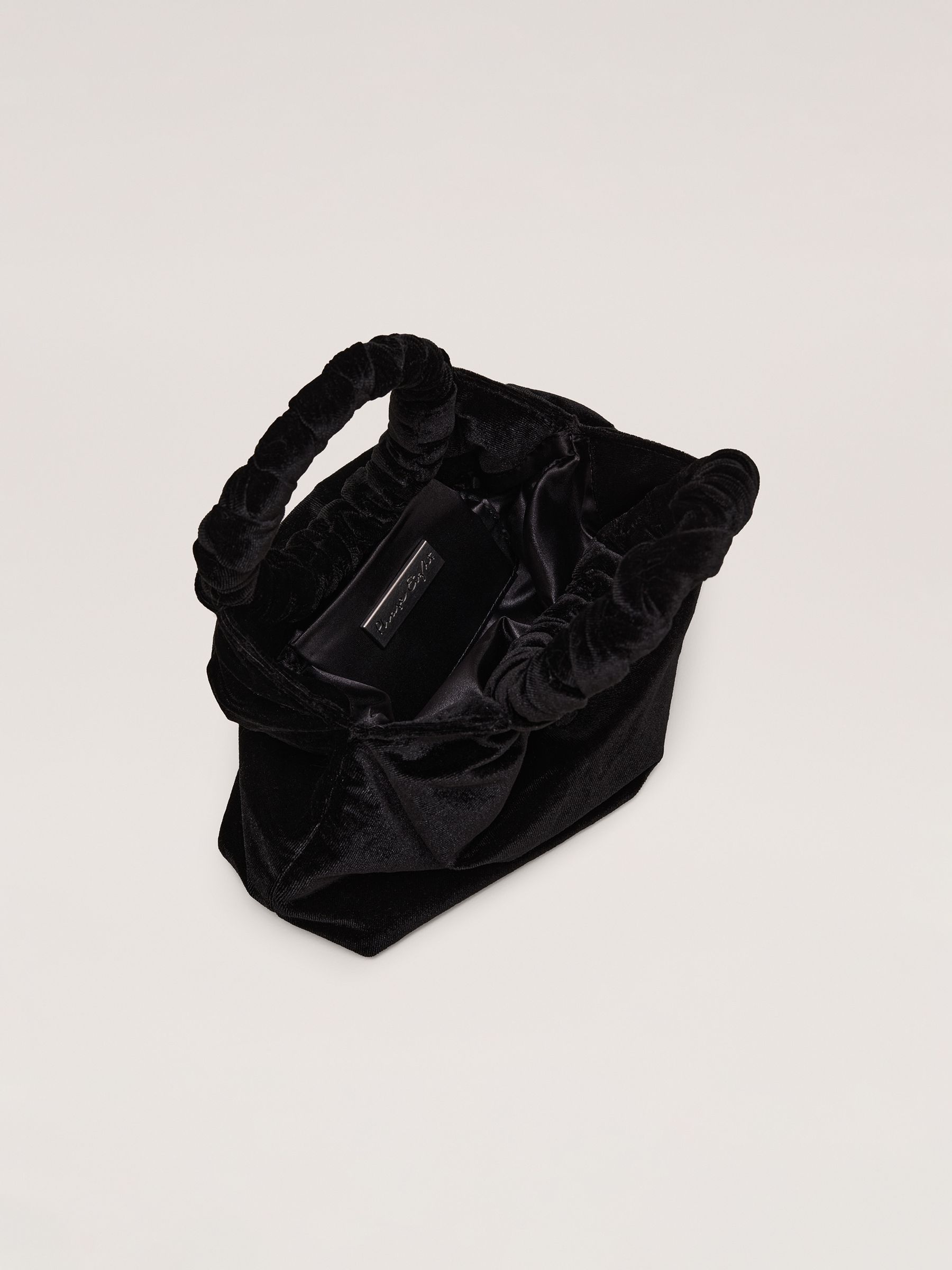 Phase Eight Black Velvet Twist Handle Mini Grab Bag
