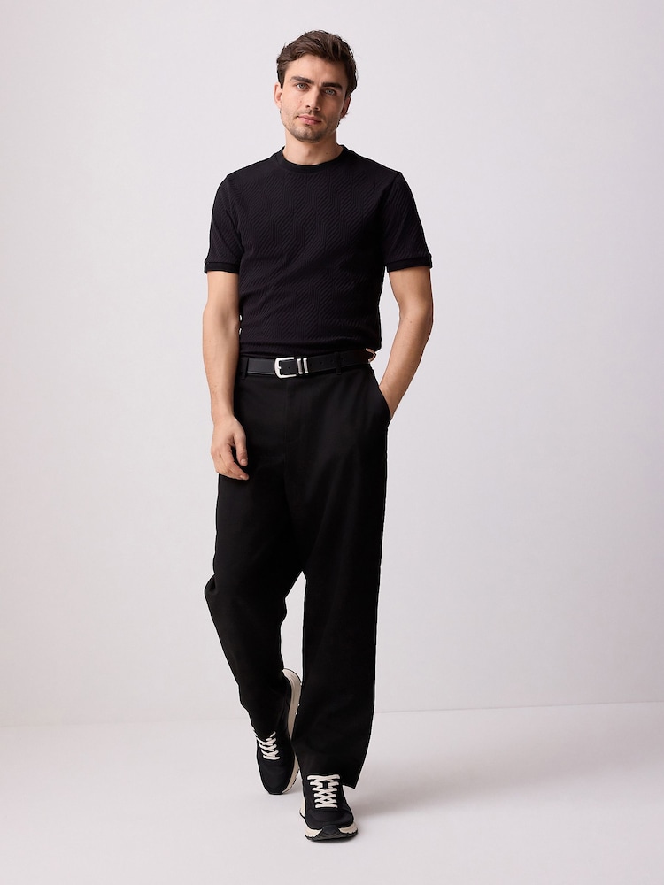 Black Slim Fit Smart Textured T-Shirt - Image 2 of 8 Black Slim Fit Smart Textured T-Shirt - Image 2 of 8