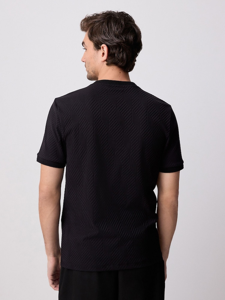 Black Slim Fit Smart Textured T-Shirt - Image 3 of 8