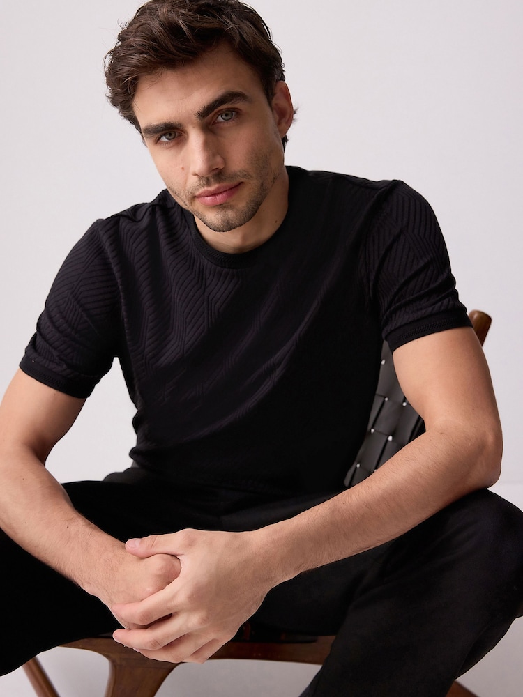 Black Slim Fit Smart Textured T-Shirt - Image 4 of 8