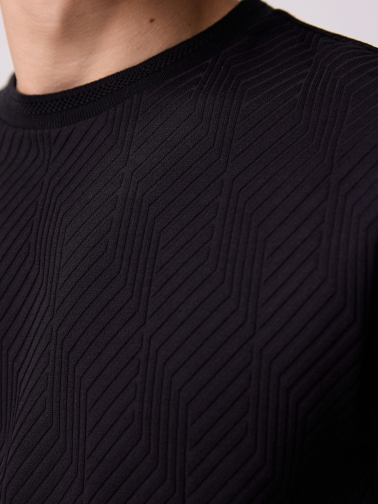 Black Slim Fit Smart Textured T-Shirt - Image 5 of 8