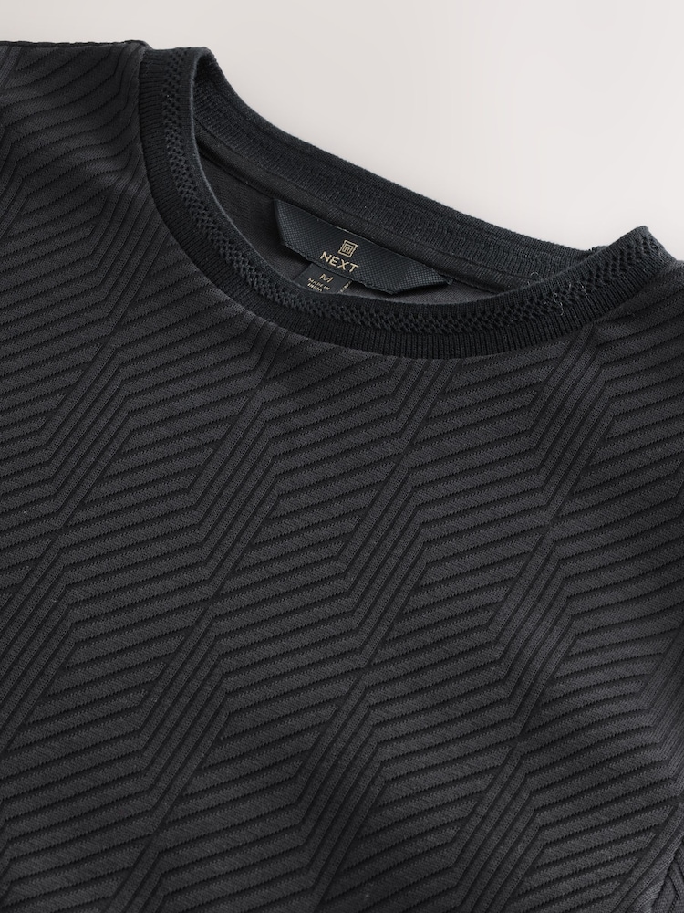 Black Slim Fit Smart Textured T-Shirt - Image 8 of 8 Black Slim Fit Smart Textured T-Shirt - Image 8 of 8