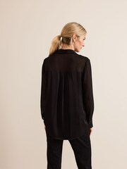 Phase Eight Black Inessa Mixed Media Satin Shirt - Image 2 of 6