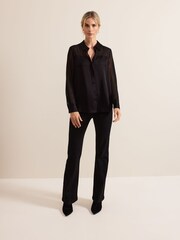 Phase Eight Black Inessa Mixed Media Satin Shirt - Image 3 of 6