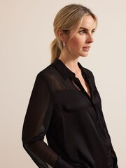 Phase Eight Black Inessa Mixed Media Satin Shirt - Image 4 of 6