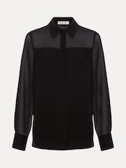 Phase Eight Black Inessa Mixed Media Satin Shirt - Image 6 of 6