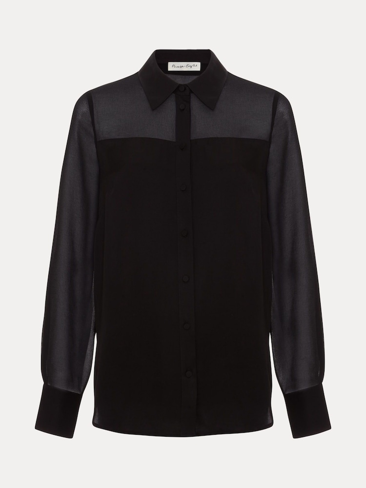 Phase Eight Black Inessa Mixed Media Satin Shirt - Image 6 of 6