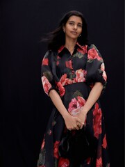 Phase Eight Black Cilla Floral Shirt Midi Dress - Image 1 of 10