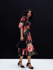 Phase Eight Black Cilla Floral Shirt Midi Dress - Image 2 of 10
