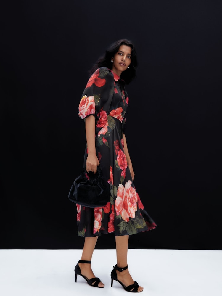 Phase Eight Black Cilla Floral Shirt Midi Dress - Image 2 of 10