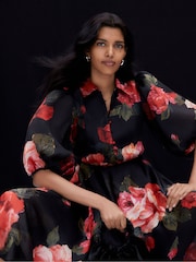 Phase Eight Black Cilla Floral Shirt Midi Dress - Image 3 of 10