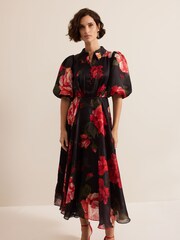 Phase Eight Black Cilla Floral Shirt Midi Dress - Image 6 of 10