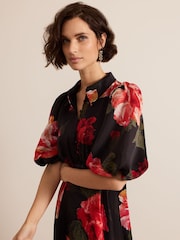 Phase Eight Black Cilla Floral Shirt Midi Dress - Image 7 of 10