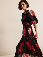 Phase Eight Black Cilla Floral Shirt Midi Dress - Image 8 of 10