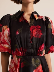 Phase Eight Black Cilla Floral Shirt Midi Dress - Image 9 of 10