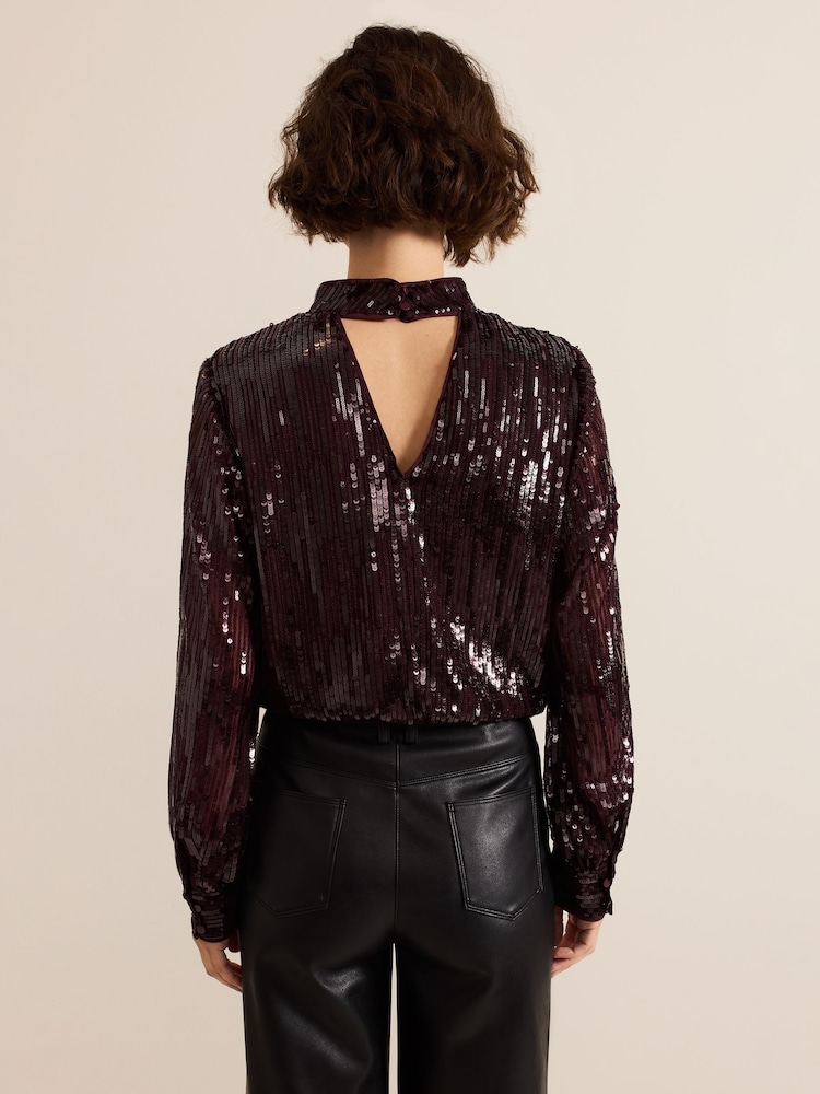 Phase Eight Red Hannah High Neck Sequin Top - Image 2 of 7