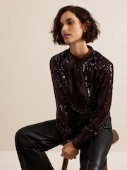 Phase Eight Red Hannah High Neck Sequin Top - Image 4 of 7