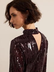 Phase Eight Red Hannah High Neck Sequin Top - Image 6 of 7