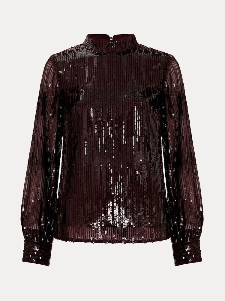 Phase Eight Red Hannah High Neck Sequin Top - Image 7 of 7