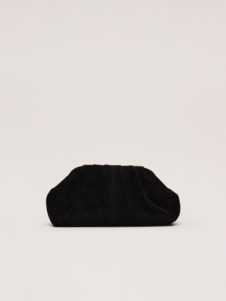 Phase Eight Black Suede Pouch Clutch Bag - Image 1 of 7