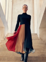Phase Eight Black Kiera Colourblock Woven Hem Midi Dress - Image 1 of 8