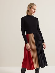 Phase Eight Black Kiera Colourblock Woven Hem Midi Dress - Image 4 of 8