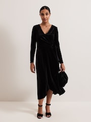 Phase Eight Black Petite Julia Black Velvet Wrap Dress - Image 1 of 6