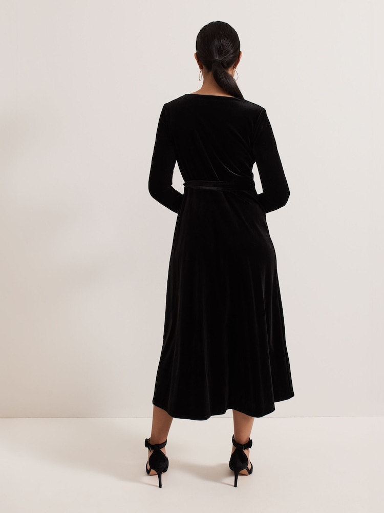Phase Eight Black Petite Julia Black Velvet Wrap Dress - Image 2 of 6
