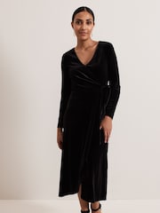 Phase Eight Black Petite Julia Black Velvet Wrap Dress - Image 3 of 6