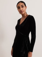 Phase Eight Black Petite Julia Black Velvet Wrap Dress - Image 4 of 6