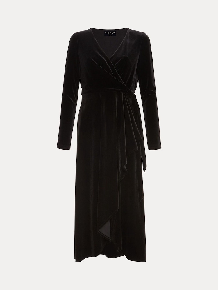 Phase Eight Black Petite Julia Black Velvet Wrap Dress - Image 6 of 6