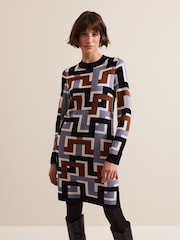 Phase Eight Black Brianna Jacquard Tunic Knitted Dress - Image 1 of 7